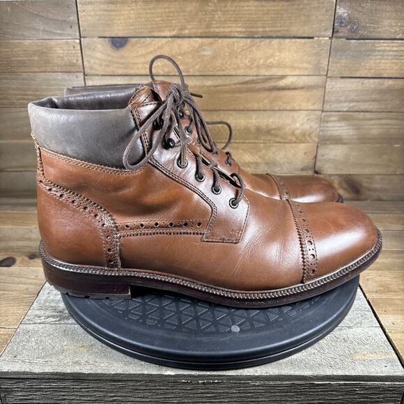 Johnston & Murphy Mens Size 9.5M Cap Toe Boots 1850 Brown Lace Up Ankle High - Picture 1 of 10